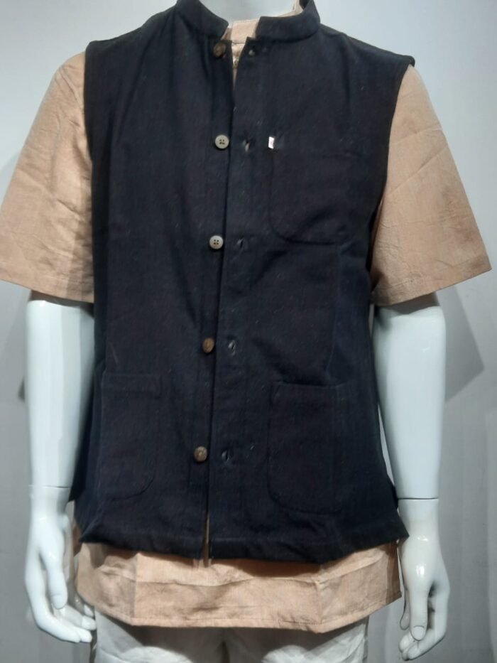 Handloom Sleeveless Black Jacket - Image 3