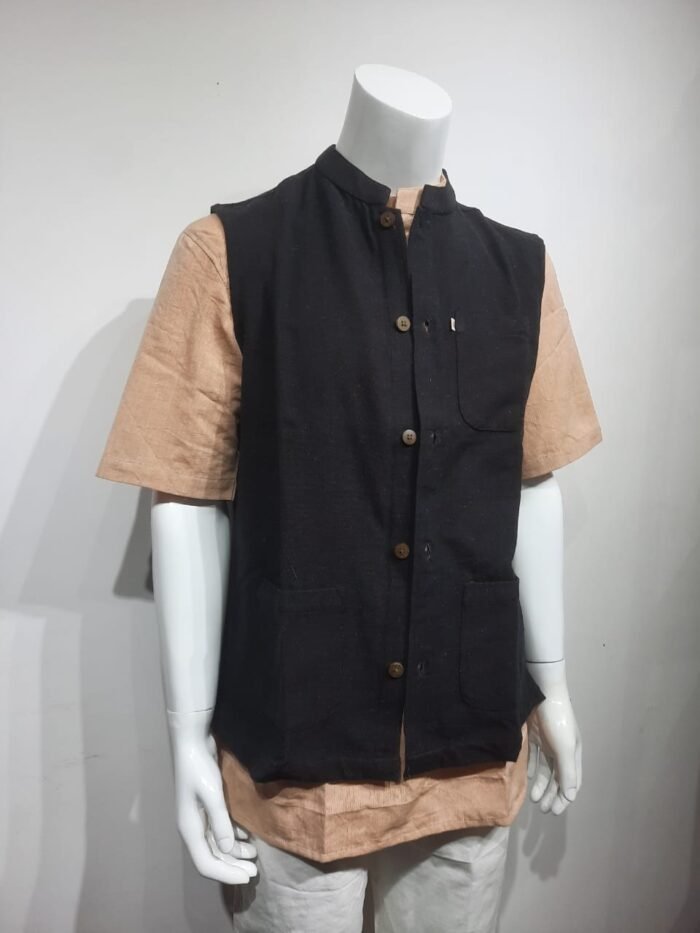 Handloom Sleeveless Black Jacket - Image 2
