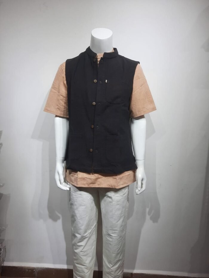 Handloom Sleeveless Black Jacket - Image 1
