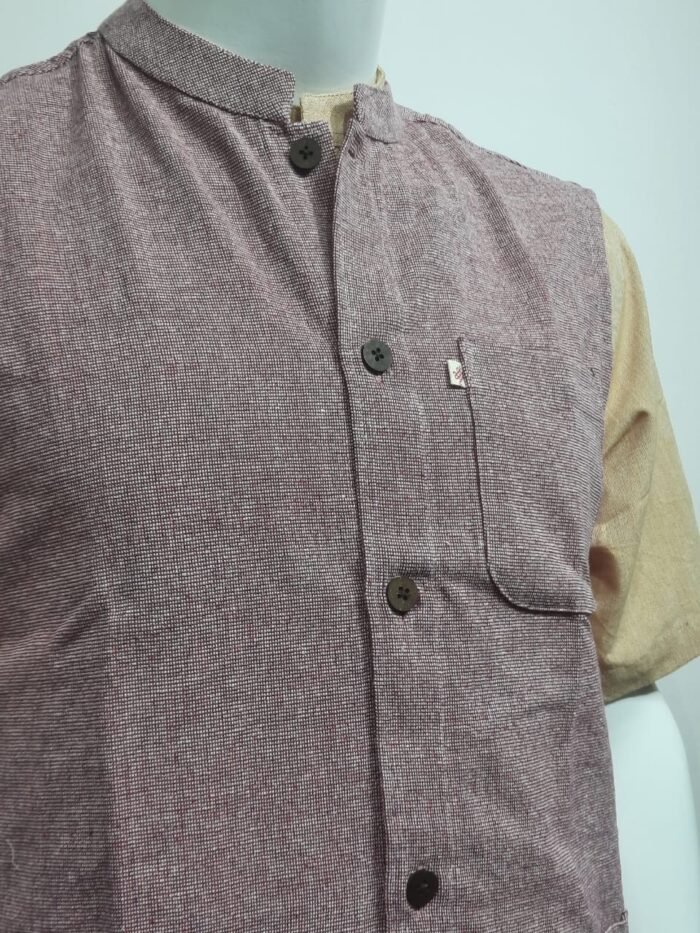 Handloom Sleeveless Soft Brown Jacket - Image 6