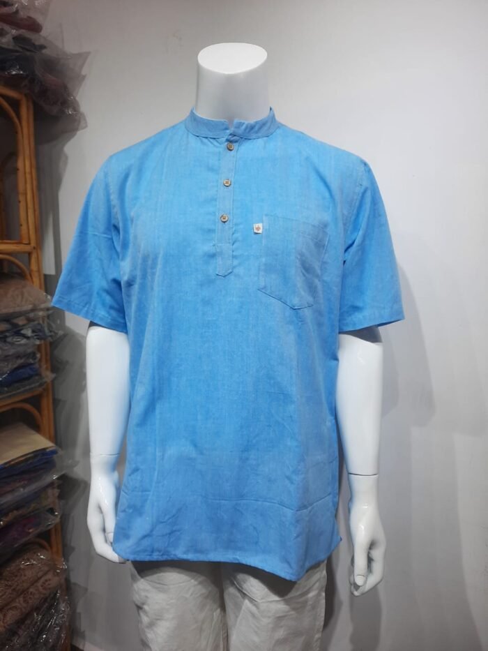 Sky Blue Mandarin Collar Short Kurta - Image 1
