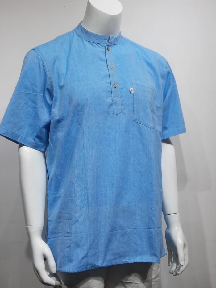 Sky Blue Mandarin Collar Short Kurta - Image 2