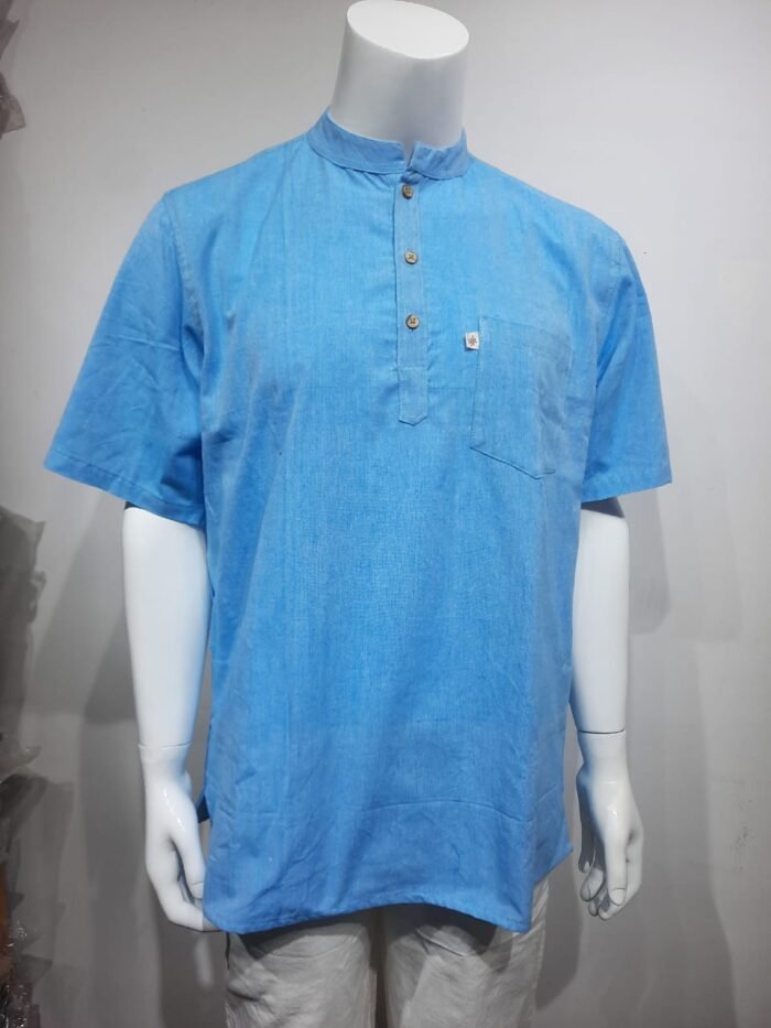 Sky Blue Mandarin Collar Short Kurta - Image 7