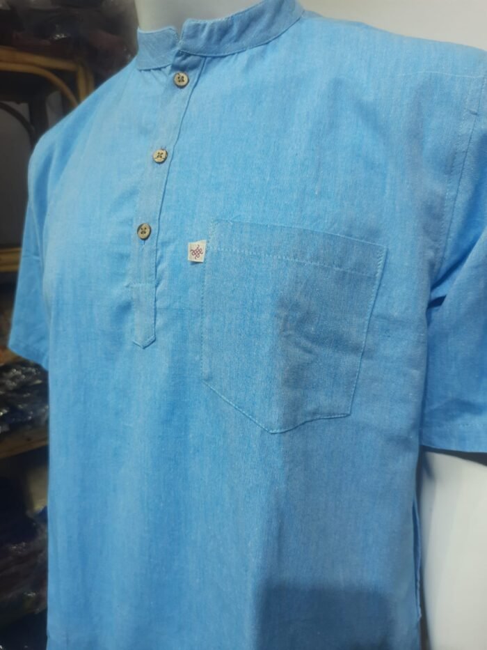 Sky Blue Mandarin Collar Short Kurta - Image 6