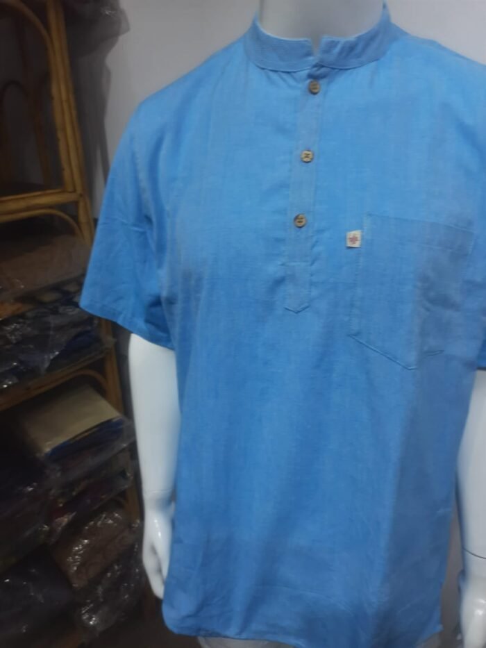 Sky Blue Mandarin Collar Short Kurta - Image 5