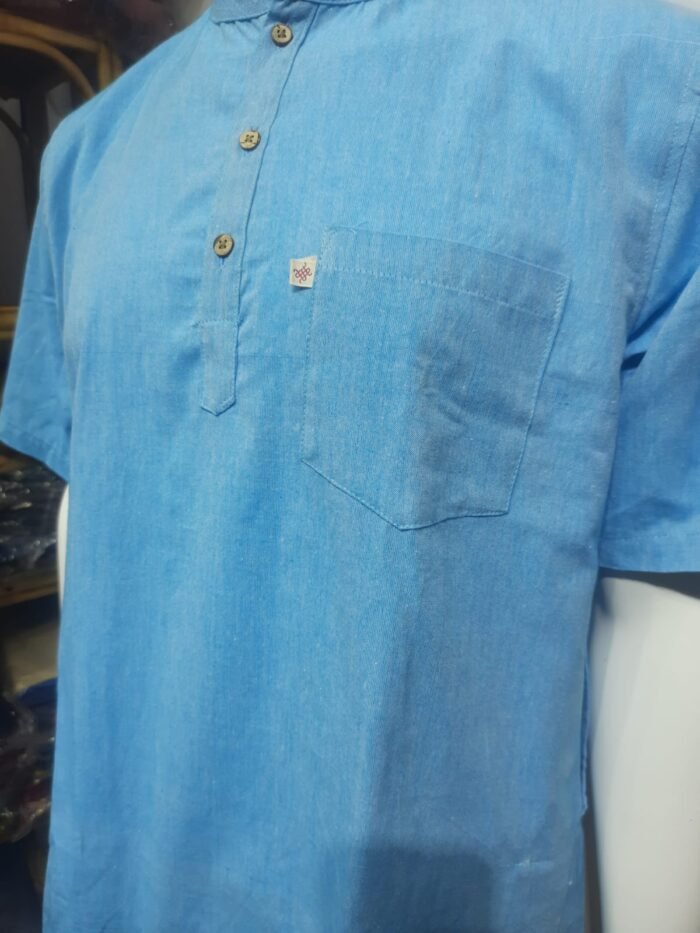 Sky Blue Mandarin Collar Short Kurta - Image 4