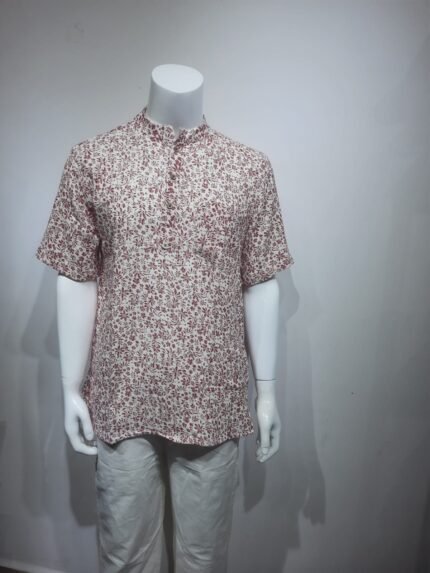White with Red Floral Print Short Kurta