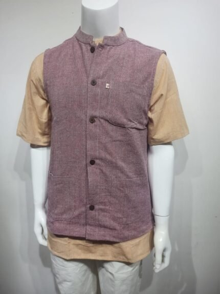 Handloom Sleeveless Soft Brown Jacket