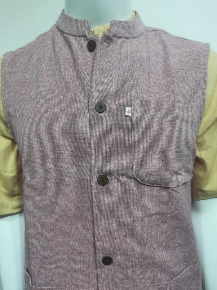 Handloom Sleeveless Soft Brown Jacket - Image 3