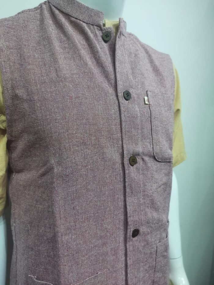 Handloom Sleeveless Soft Brown Jacket - Image 2
