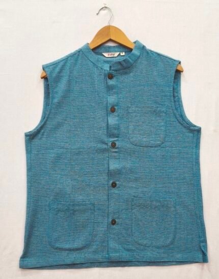 Ice Blue Khadi Sleeveless Elegance Coat
